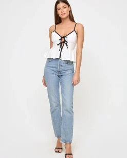 Discount Agnes Top - Cream-Black Tops