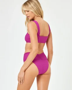 Discount Eco Chic Repreve® Bardot Bikini Bottom - Berry Classic|Bikini Bottoms