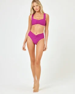 Discount Eco Chic Repreve® Bardot Bikini Bottom - Berry Classic|Bikini Bottoms
