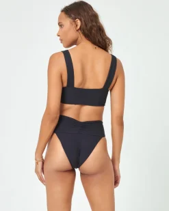 Outlet Eco Chic Repreve® Bardot Bikini Bottom - Black High Waist|Bikini Bottoms