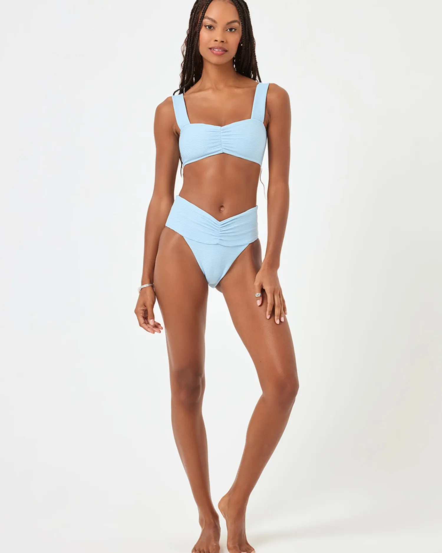 Fashion Eco Chic Repreve® Bardot Bikini Bottom - Sky Blue High Waist|Bikini Bottoms