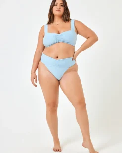 Fashion Eco Chic Repreve® Bardot Bikini Bottom - Sky Blue High Waist|Bikini Bottoms