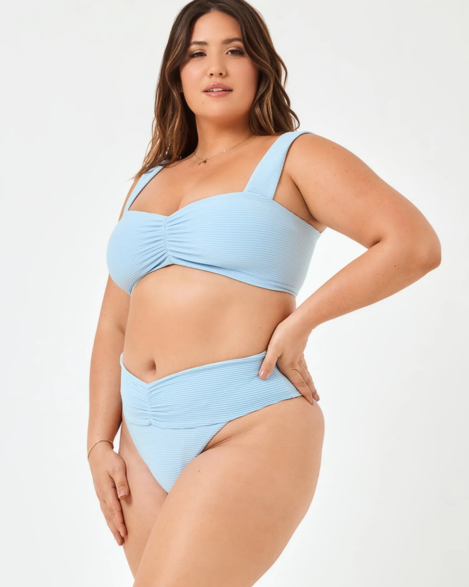 Fashion Eco Chic Repreve® Bardot Bikini Bottom - Sky Blue High Waist|Bikini Bottoms