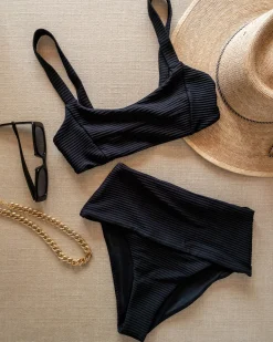 Best Eco Chic Repreve® Desi Bikini Bottom - Black High Waist|Classic