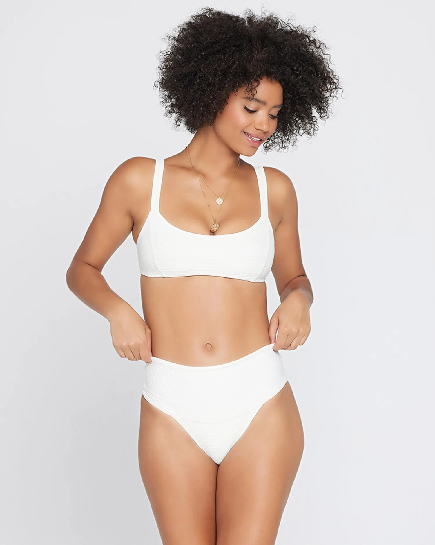 Fashion Eco Chic Repreve® Desi Bikini Bottom - Cream High Waist|Classic