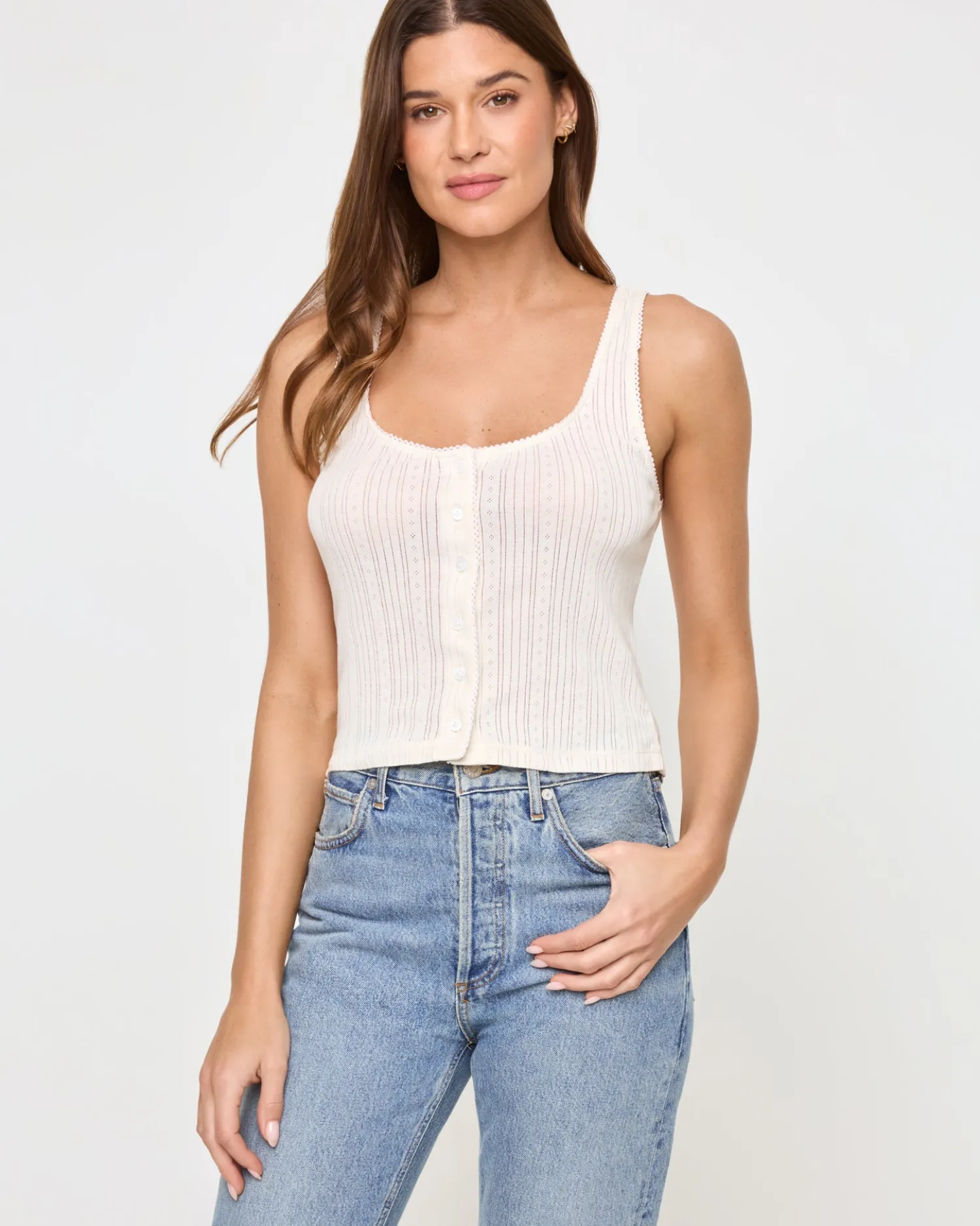 Hot Jeanie Pointelle Tank - Cream Tops