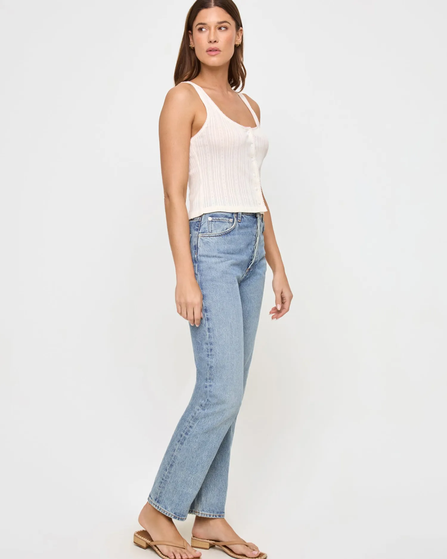 Hot Jeanie Pointelle Tank - Cream Tops