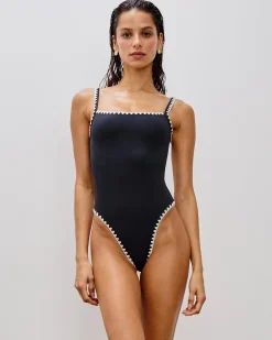 Clearance Nadia One Piece Swimsuit - Black-Cream One Pieces