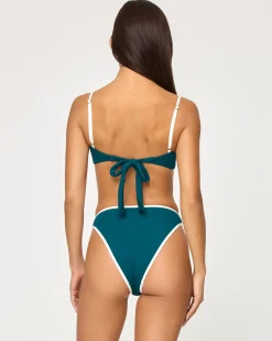 Best Nora Bikini Bottom - Deep Teal-Cream High Waist|Bikini Bottoms