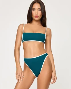Best Nora Bikini Bottom - Deep Teal-Cream High Waist|Bikini Bottoms
