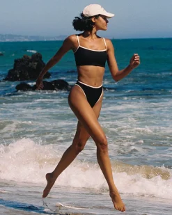 Fashion Ribbed Adalyn Bikini Top - Black-Cream Bikini Tops