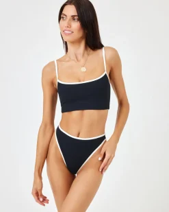 Fashion Ribbed Adalyn Bikini Top - Black-Cream Bikini Tops