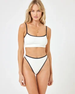 Hot Ribbed Adalyn Bikini Top - Cream Black Bikini Tops