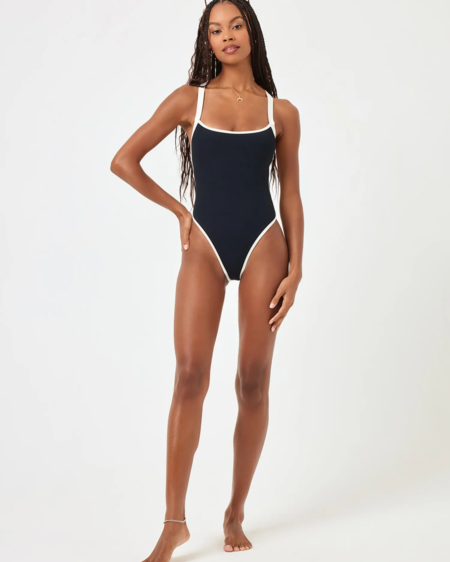 Outlet Ribbed Baewatch One Piece Swimsuit - Black-Cream Classic|One Pieces