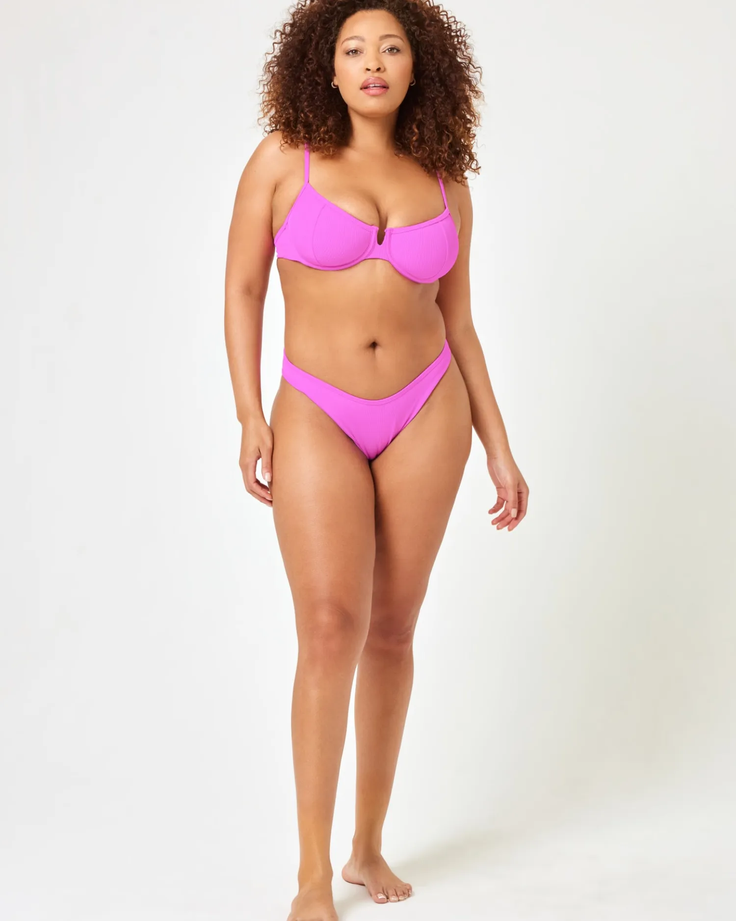 New Ribbed Dominic Bikini Bottom - Bright Fuchsia Bitsy|Bikini Bottoms
