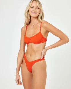 New Ribbed Dominic Bikini Bottom - Pimento Bitsy|Bikini Bottoms