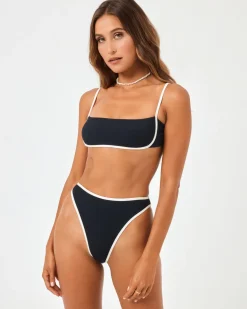 Fashion Ribbed Nora Bikini Bottom - Black-Cream Bitsy|Bikini Bottoms