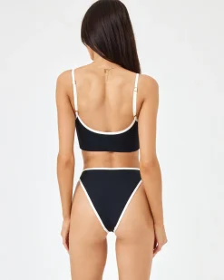 Fashion Ribbed Nora Bikini Bottom - Black-Cream Bitsy|Bikini Bottoms