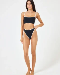 Fashion Ribbed Nora Bikini Bottom - Black-Cream Bitsy|Bikini Bottoms
