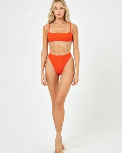 Discount Ribbed Nora Bikini Bottom - Pimento High Waist|Bitsy