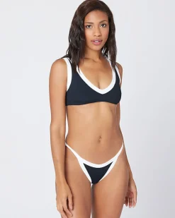 Fashion Ribbed Vacay Bikini Bottom - Black White Classic|Bikini Bottoms
