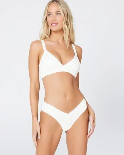 Online Ribbed Vera Bikini Top - Cream Bralette|Bikini Tops