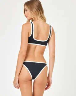 New Seam-Free Color Block Camacho Bikini Bottom - Black-Cream Classic|Bikini Bottoms
