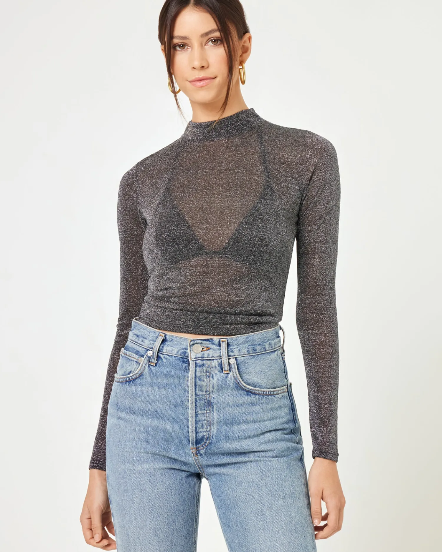 Online Shimmer Long Sleeve - Black Tops