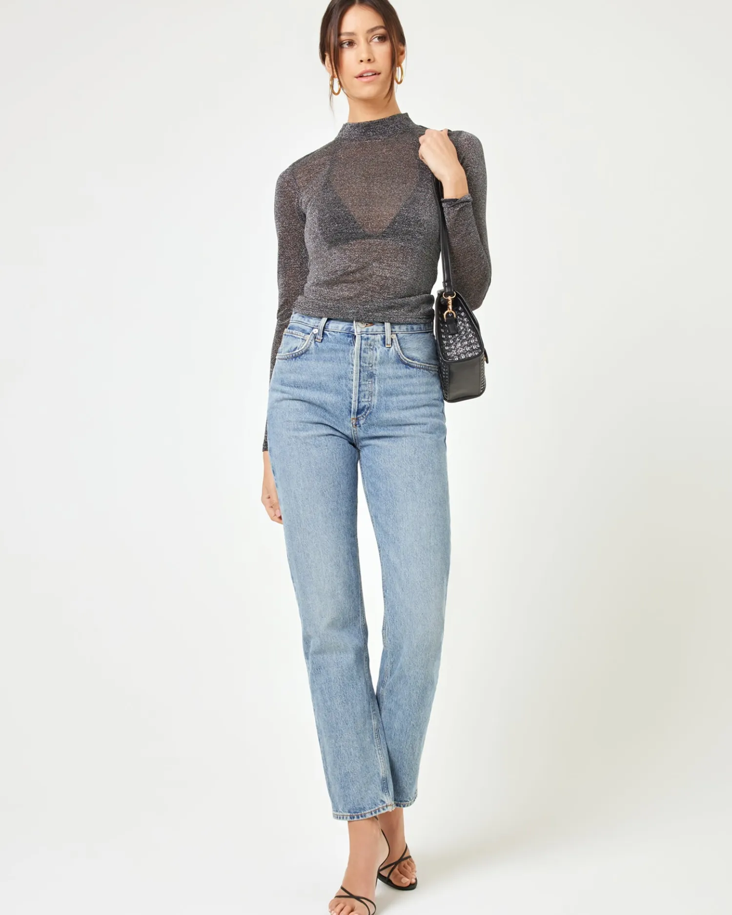 Online Shimmer Long Sleeve - Black Tops