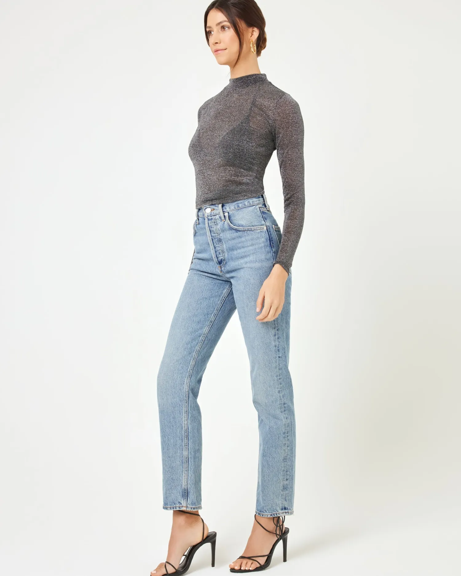 Online Shimmer Long Sleeve - Black Tops