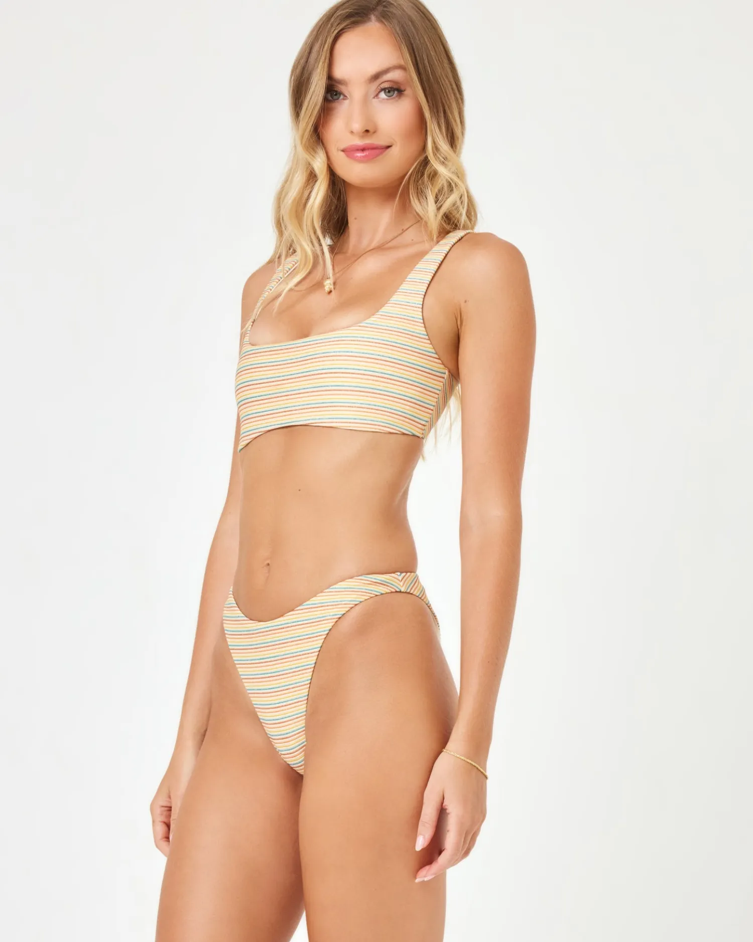 Clearance Shimmer Stripe Madonna Bikini Bottom - Riviera Beach Shimmer Stripe Bitsy|Bikini Bottoms