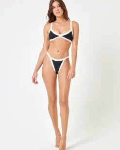 Hot Taylor Bikini Top - Black-Cream Bralette|Bikini Tops
